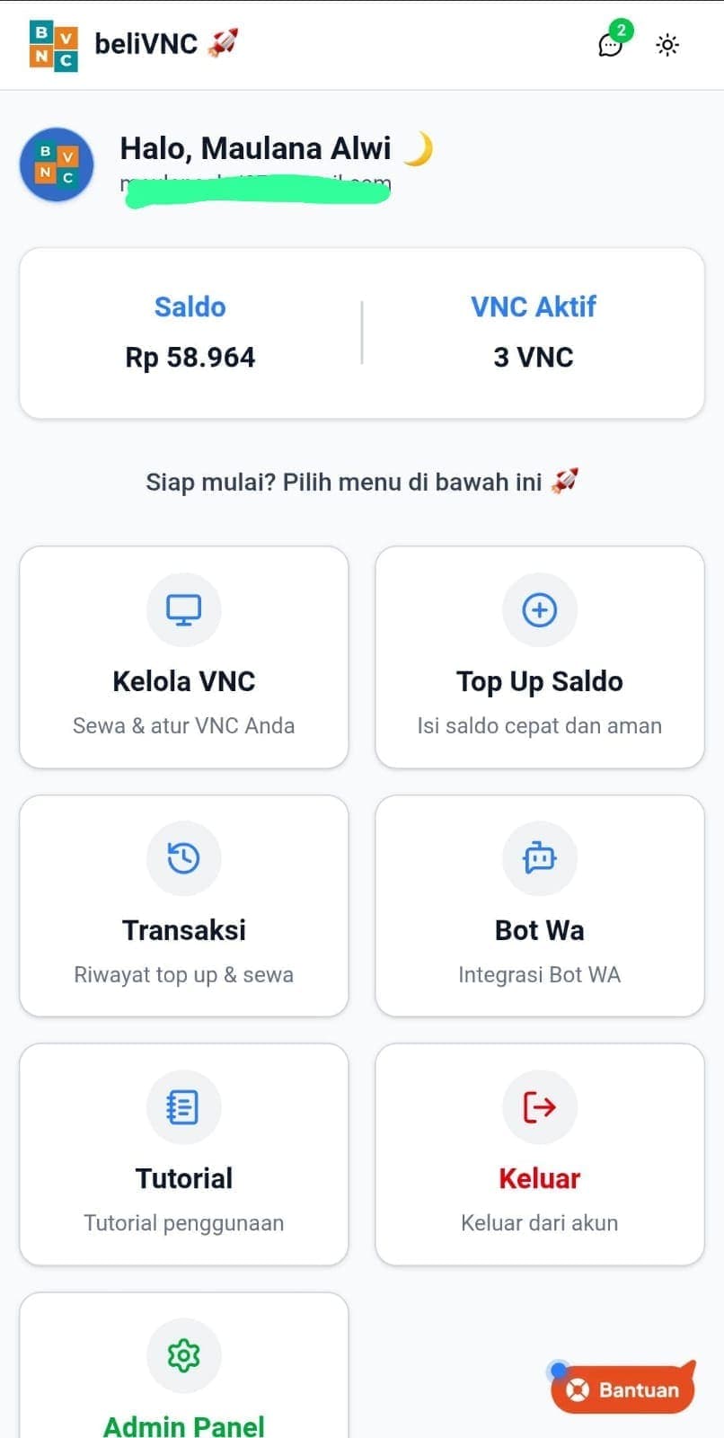 Screenshot 1 — BVNC Panel